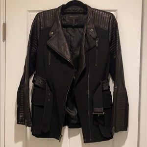 BCBG black jacket with leather accents